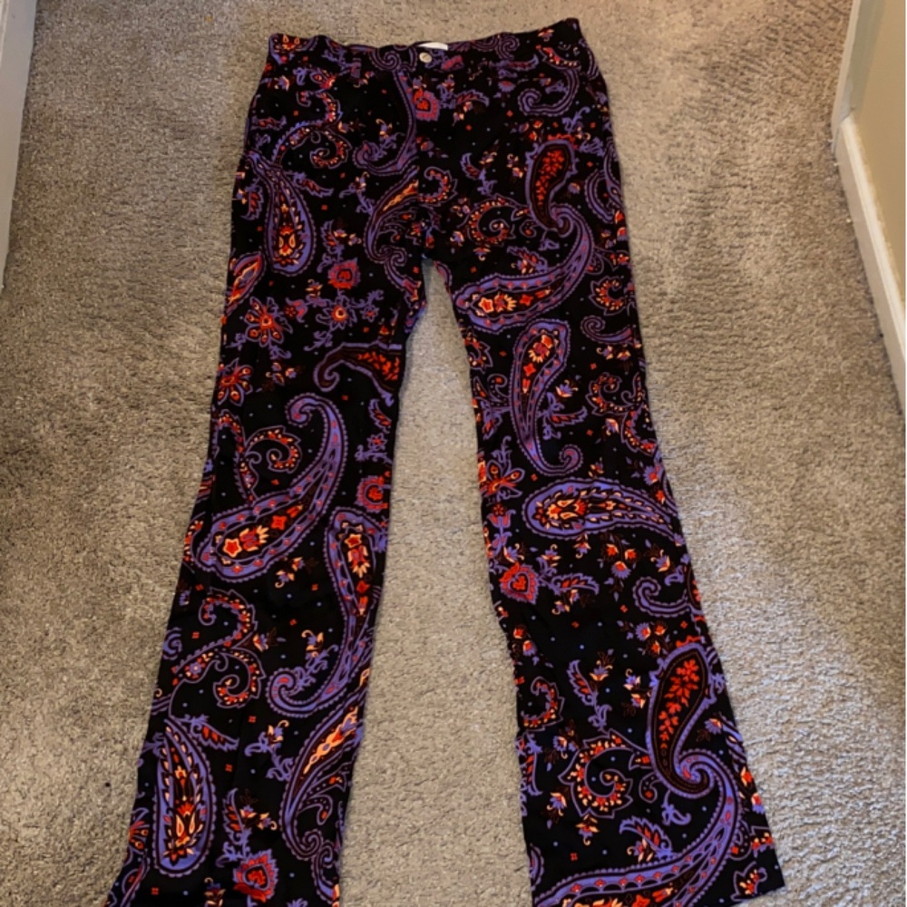 DANIELLE BERNSTEIN Black and Purple Paisley Pants